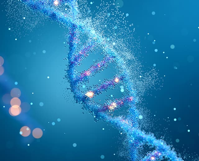 Glowing DNA strand representing regenerative science